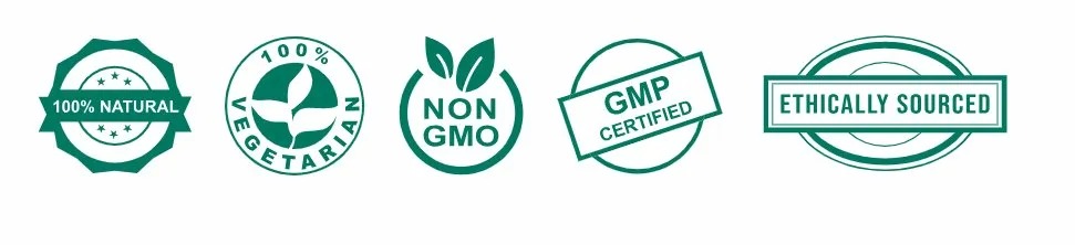 Certifications - 100% Natural, Vegetarian, Non-GMO, GMP Certified, Ethically Sourced